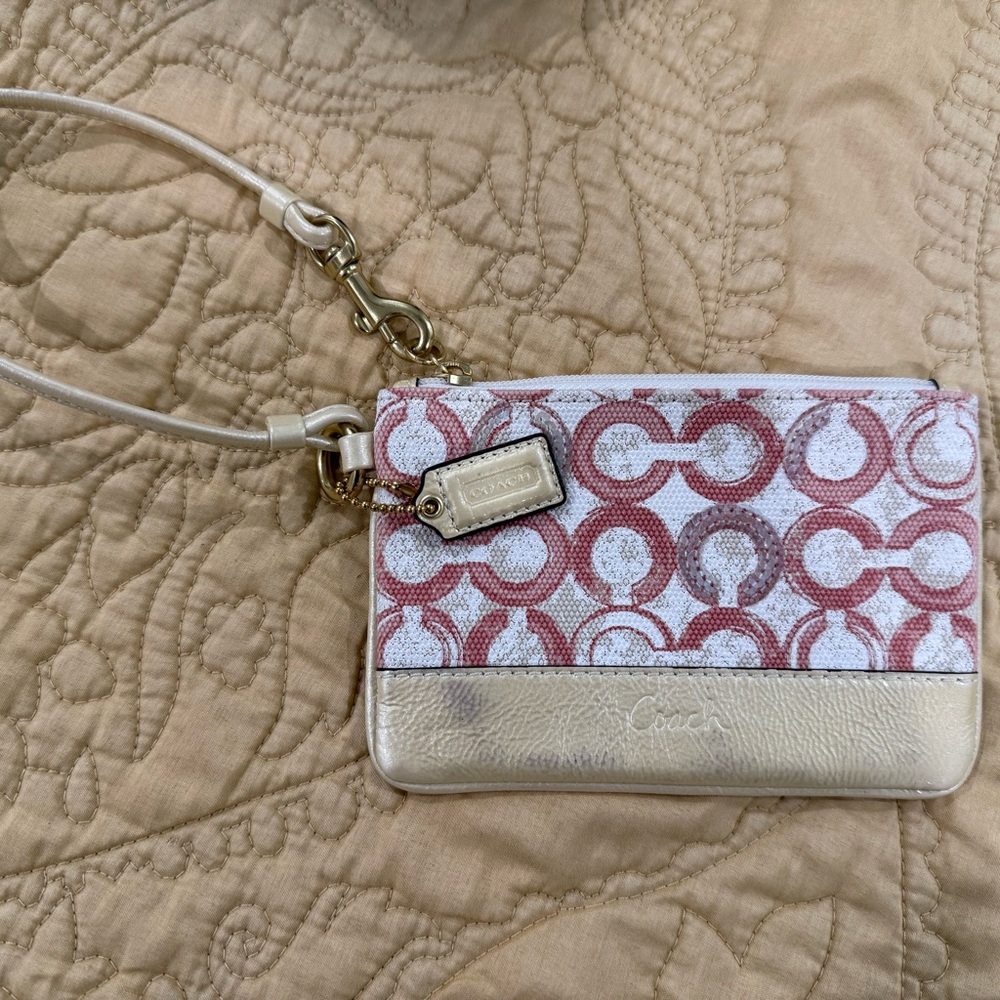 Coach Signature Pink and Gold Pouch